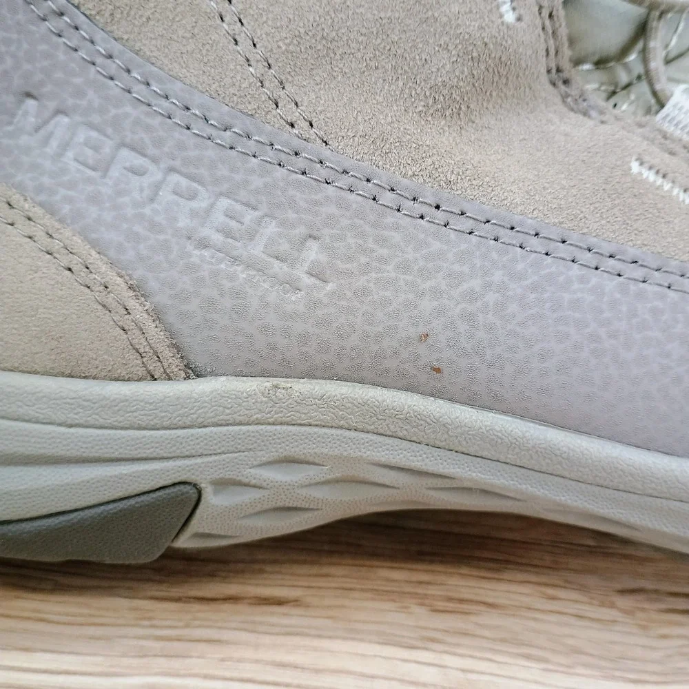 Merrell Boots Womens 9 Tall Beige Suede Insulated Waterproof Mid Calf Snow Shoes